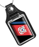 United States Coast Guard Emblem Red Blue Black Faux Leather Key Ring