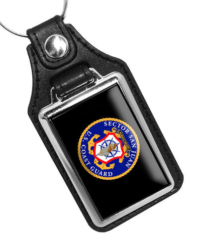 United States Coast Guard Sector San Juan Emblem Faux Leather Key Ring