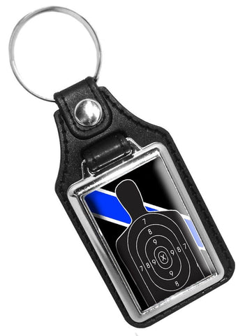 Thin Blue Line Firearms Instructor B-27 Target Police Sheriff Faux Leather Key Ring