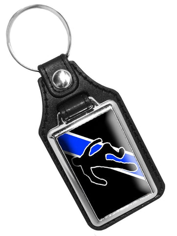Thin Blue Line Body Chalk Outline CSI Police Sheriff Faux Leather Key Ring