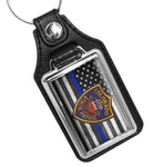 Thin Blue Line Flag Colorado State Patrol Patch Design Faux Leather Key Ring