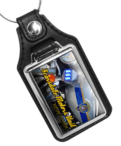 Scarsdale New York Police Motorcycle Unit Design Faux Leather Key Ring