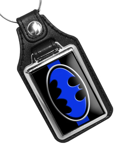 Police Sheriff Thin Blue Line Batman Design Faux Leather Key Ring