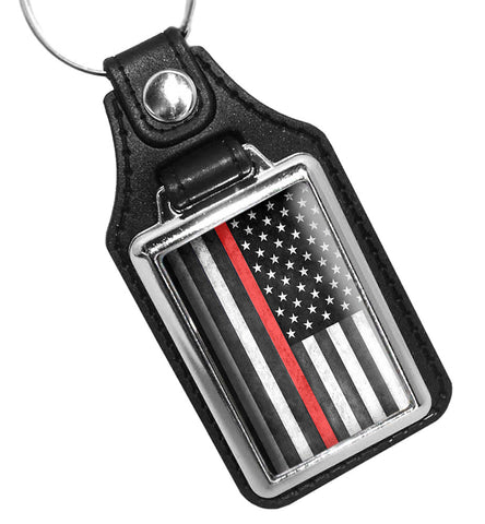 Thin Red Line for Firefighters Subdued American Flag Faux Leather Key Ring