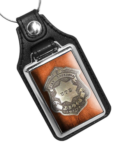 Vintage Fort Duchesne Utah Police Badge Design Faux Leather Key Ring
