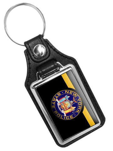 New York State Police Door Emblem Retired Design Faux Leather Key Ring