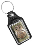 Vintage Bureau of Indian Affairs Police Badge Design Faux Leather Key Ring