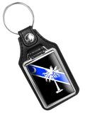 South Carolina Thin Blue Line Police Crescent Moon Palm Tree Faux Leather Key Ring