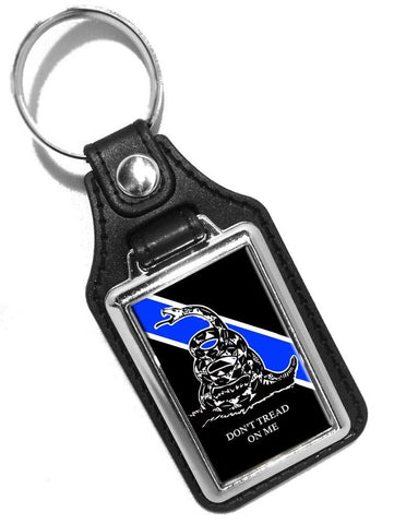 Police Sheriff Thin Blue Line Don't Tread On Me Rattlesnake Faux Leather Key Ring