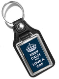 Keep Calm and Love A Cop Police Sheriff Faux Leather Key Ring