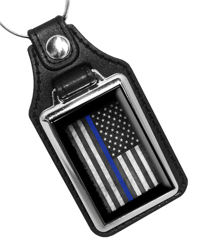 Police Sheriff Thin Blue Line American Flag Law Enforcement Faux Leather Key Ring