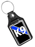 Thin Blue Line Police Sheriff Canine K9 Unit Faux Leather Key Ring