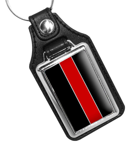 Firefighter Fireman Thin Red Line Support Design Faux Leather Key Ring