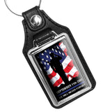 Sept. 11th 2001 We Will Never Forget Saluting Officer American Flag Faux Leather Key Ring