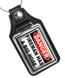 Danger Fireman Has A Big Hose Warning Sign Design Faux Leather Key Ring