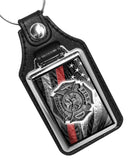 Thin Red Line American Flag with Maltese Cross Design Faux Leather Key Ring