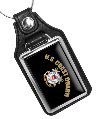United States Coast Guard Emblem Gold Seal Faux Leather Key Ring