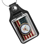 United States Navy Emblem Over American Flag Faux Leather Key Ring