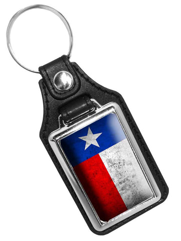 Distressed State of Texas State Flag Design Faux Leather Key Ring