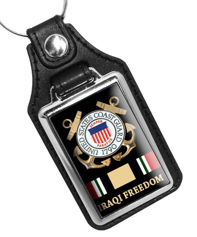 United States Coast Guard 1790 Iraqi Freedom Emblem Faux Leather Key Ring