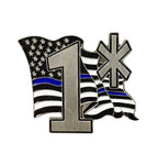 Thin Blue Line Law Enforcement American Flowing Flag 1 Asterisk Lapel Pin