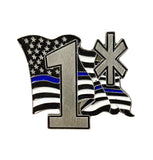 Thin Blue Line Law Enforcement American Flowing Flag 1 Asterisk Lapel Pin