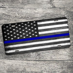 Law Enforcement Thin Blue Line American Flag Aluminum License Plate