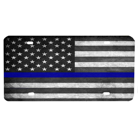 Law Enforcement Police Sheriff Thin Blue Line American Flag Aluminum License Plate