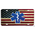 Emergency Medical Services EMS Star of Life Distressed American Flag Aluminum License Plate