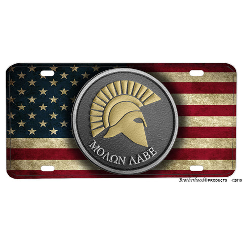 Subdued American Flag Molon Labe Come and Take It Aluminum License Plate