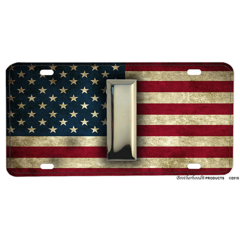 Subdued American Flag With Military Rank Insignia Aluminum License Plate