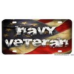 United States Navy Veteran Flowing Flag Aluminum License Plate