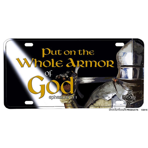 Thin White Line EMS Paramedic Put On the Whole Armor of God Aluminum License Plate
