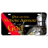 Firefighter Put On The Armor of God Thin Red Line Aluminum License Plate