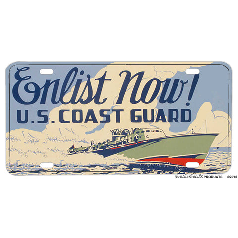 Enlist Now United States Coast Guard Poster Design Aluminum License Plate