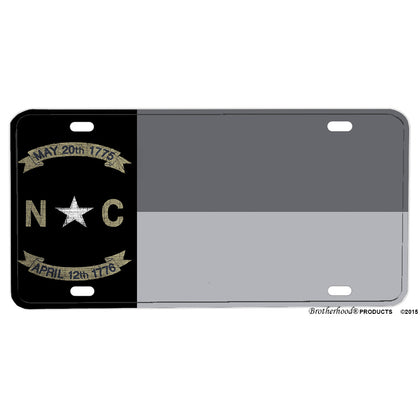 Subdued Gray Silver North Carolina State Flag Design Aluminum License Plate