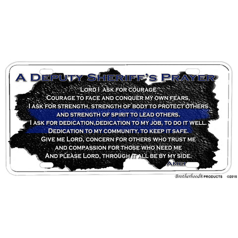 Thin Blue Line Deputy Sheriff's Prayer Design Aluminum License Plate