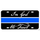 Law Enforcement Thin Blue Line In God We Trust Aluminum License Plate