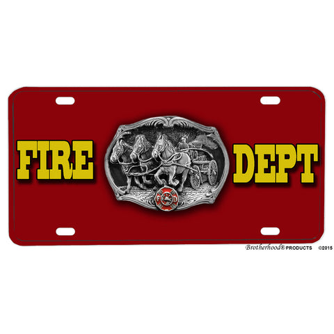 Firefighter Fire Department Pewter Horse Pumper Design Aluminum License Plate