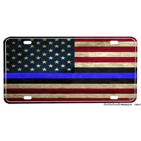 Red White and Blue Thin Blue Line Law Enforcement American Flag Design Aluminum License Plate