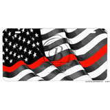 Firefighter Thin Red Line Flowing Flag Aluminum License Plate