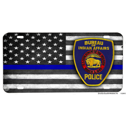 Dept of Interior Bureau of Indian Affairs Patch Thin Blue Line American Flag Aluminum License Plate