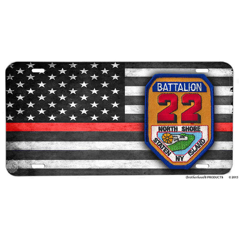 Firefighter Battalion 22 North Shore Staten Island NY Patch Design Aluminum License Plate