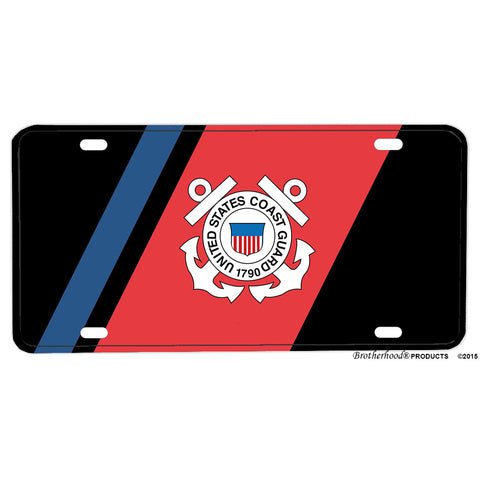 United States Coast Guard Twin Anchor Emblem Red Blue Design Aluminum License Plate