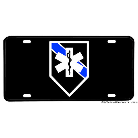 Emergency Medical Services EMS Star of Life Thin Blue Line Aluminum License Plate