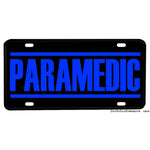 Paramedic Blue Letters Black Background Aluminum License Plate