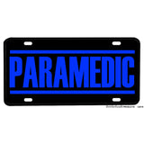 Paramedic Blue Letters Black Background Aluminum License Plate