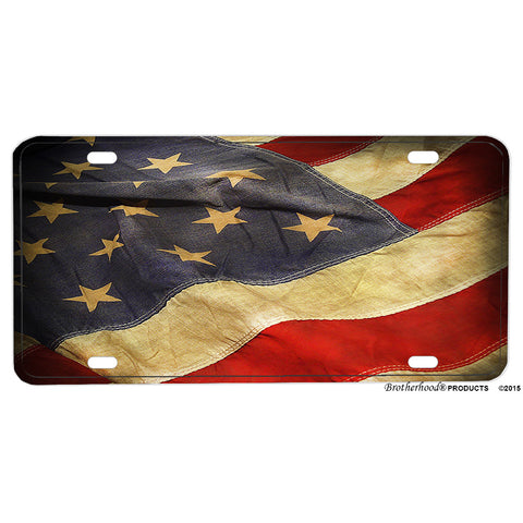 Flowing American Flag Design Aluminum License Plate
