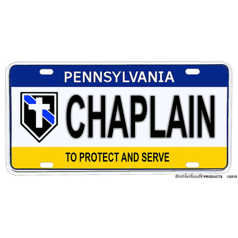 Thin Blue Line Police Sheriff Chaplain Pennsylvania Design Aluminum License Plate