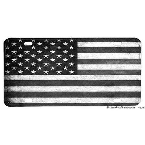 Subdued Black and Gray American Flag Design Aluminum License Plate